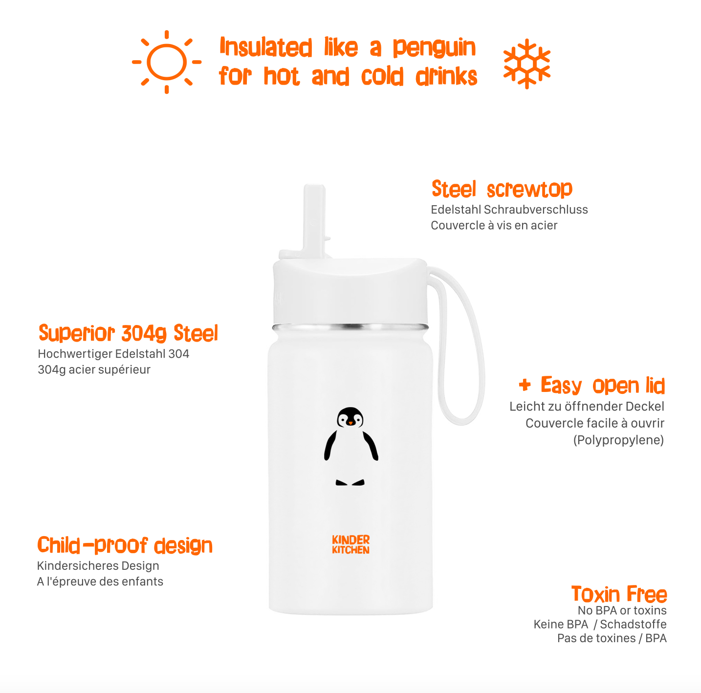 Penguin Bottle β Stainless Steel Water Bottle for Kids (400ml)