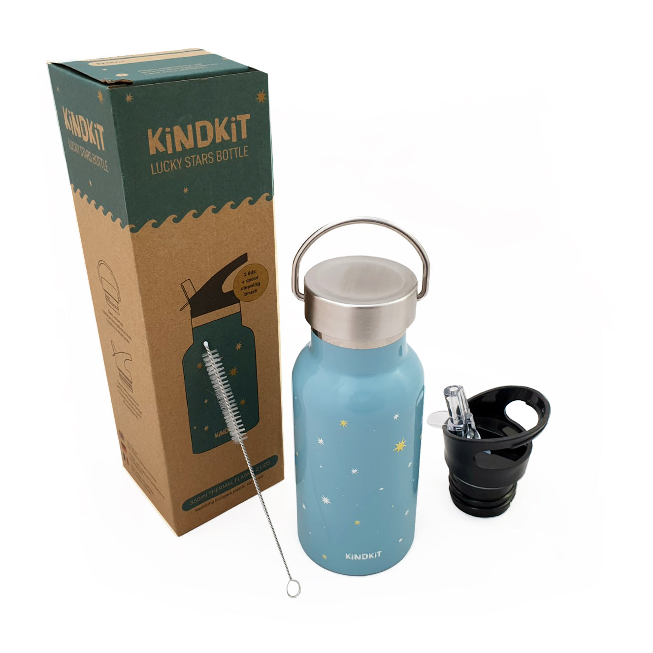 KiNDKiT Lucky Star Edelstahl Trinkflasche 350ml mit Verpackung