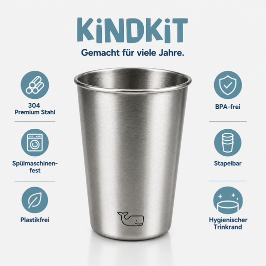 KiNDKiT Edelstahl Kinderbecher, BPA-frei und ohne Bisphenole