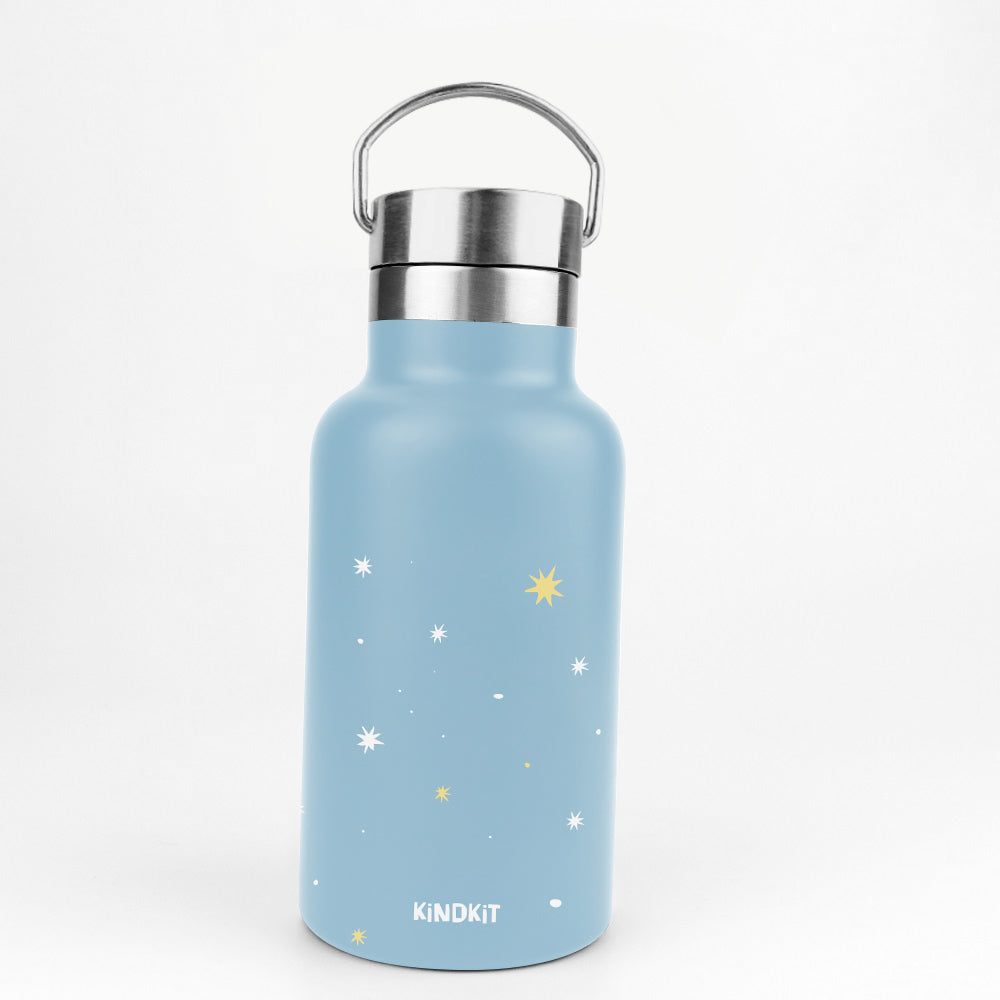 ‘Lucky Star’ Thermos Edelstahlflasche (350 ml) | Vakuum-Isoliert für heiße & kalte Getränke | Auslaufsicherer Sportdeckel + Schraubverschluss + Reinigungsbürste | Perfekt für Kinder