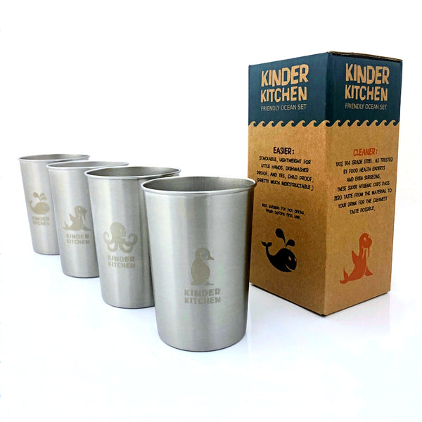 KiNDKiT stainless steel children's cup set 280ml ocean animals 4-pack with gift box