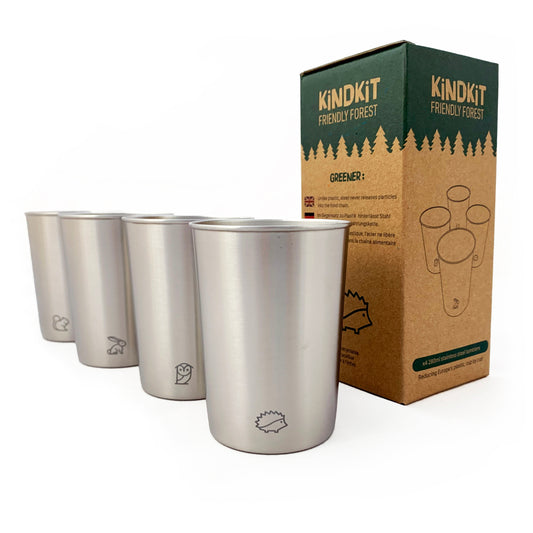 ‘Freundliche Waldtiere’ Edelstahl Becher Set (280ml/4 Pro Pack)