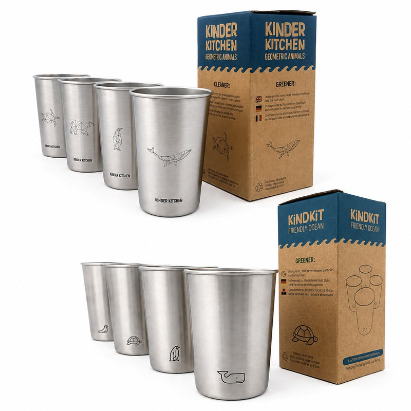 KiNDKiT Ozean-Bundle mit 8 Edelstahl Kinderbechern