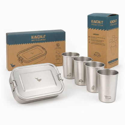 Das Ozean-Komplettset – Brotdose & Becher-Set (800ml Lunchbox + 4x 280ml Becher)