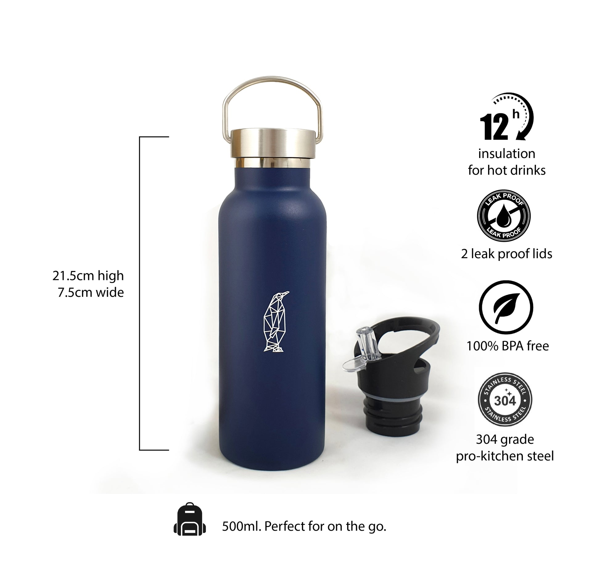 KiNDKiT Geometrischer Pinguin Flasche 500ml Produktdetails 24h kalt 12h warm BPA-frei