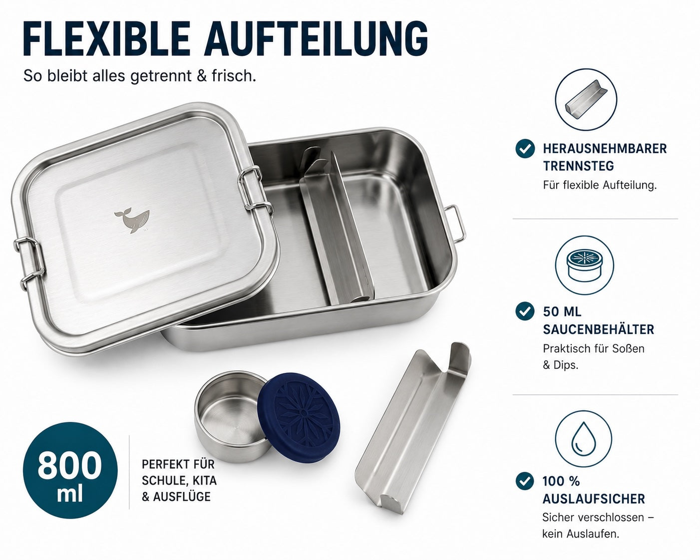 "Happy Whale" - Leak-proof stainless steel lunch box 