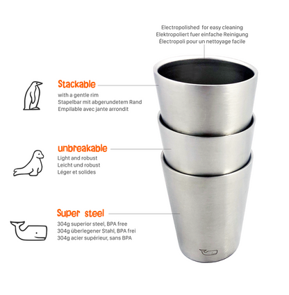 'Sea Creatures' Double-Walled Stainless Steel Cups (200ml/x3)